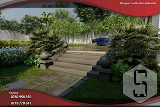 landscape rendering  garden yard backyard patio swimming pool 3d environment