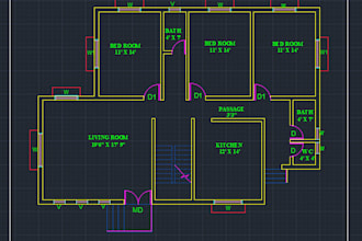 redraw your sketch, image to autocad 2d plan and 3d model