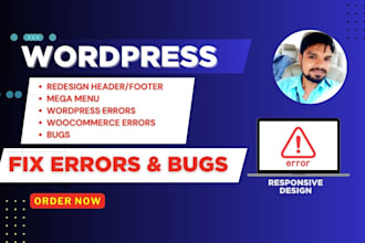 fix wordpress website errors, redesign header and footer