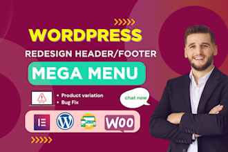 website design, errors fix, redesign header and footer