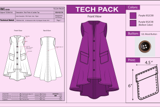 design fashion clothing garments flat cad tech pack manufacture technical sktech