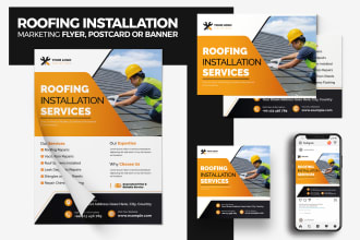 design roofing, carpentry, handyman service flyer, postcard or door hanger