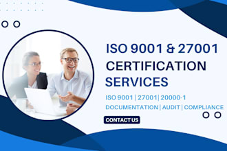 give 9001, 27001, 20001 document, audit and certification
