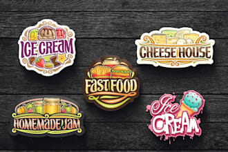design ice cream, coffee, burger, pizza and fast food logo