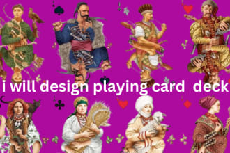 create playing card deck, tarot oracle, poker card illustration