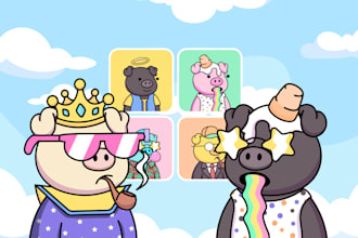 design a unique doodle style nft art collection, cartoon character, doodle nft