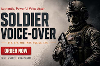 record a military, soldier,  commander, voice over