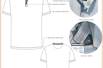 create fashion sketch and flat tech pack  for manufacturer