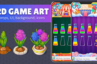 design game art, assets, game UI, props, backgrounds