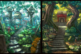 draw anime background, 2d environment, landscape