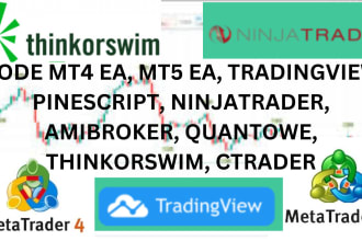 create mt4 ea, tradingview pinescript, ninjatrader, amibroker, quantower ctrader