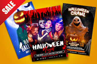design halloween flyer, card post banner poster menu, spooky haunted trick treat