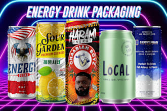design tin label, energy drink, jar label, can, beverage, and juice label design