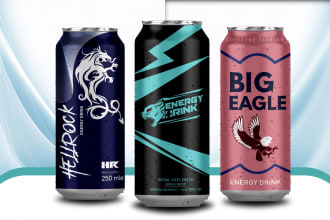 design energy drink, beer can label, juice label with 3d