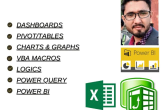 create graphs, pivot tables, dashboards and macros in excel and power bi