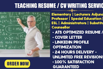 write teacher resume, adjunct instructor cv, lecturer cv, professor cv writing
