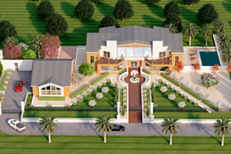 do landscape, garden, fireplace, pool, ,backyard deck and patio 3d design