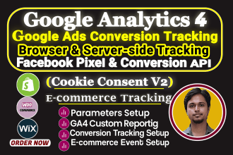 set ga4 ecommerce server side tracking, google ads conversion tracking, fb pixel