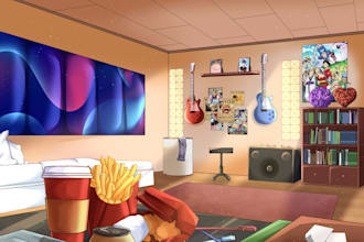draw anime background for vtuber assets, visual novel, scene, and wallpaper