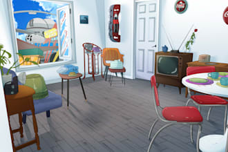 draw anime background for vtuber assets, visual novel, scene, and wallpaper