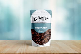 design premium coffee pouch, bags, labels, packaging design