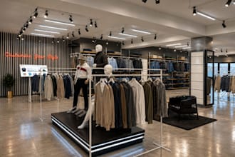 design a modern retail store interior and storefront in 3d