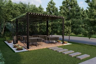 design cafe, restaurant, office exterior with realistic 3d rendering