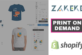 design zakeke shopify store product, customize zakeke printful teeinblue pod