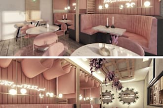do cafe bar restaurant interior design 3d rendering