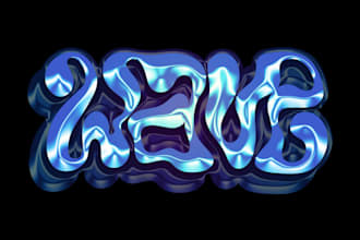 build a y2k logo custom typeface 3d shiny chrome
