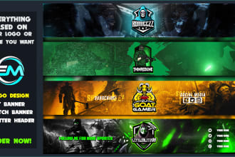 design twitch banner and logo, youtube and gaming banner