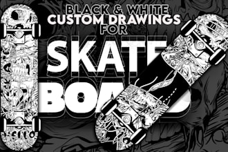 do custom black and white drawings or dark art logo for skateboard
