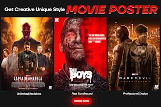 do movie poster design, book cover, podcast and album cover