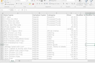 do doordash, grubhub, ubereats  menu on excel spreadsheet