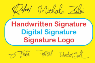 digital handwritten signature, signature logo, white paper, brochure design