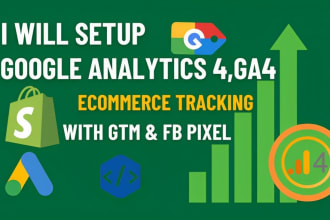 setup google analytics 4, ga4 ecommerce tracking with gtm and fb pixel