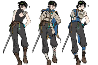 draw three sketches with the design for your character