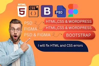 convert PSD to HTML, CSS, figma to bootstrap and wordpress