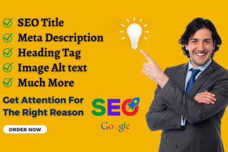 write SEO meta title, descriptions, h1 tags, and image alt text