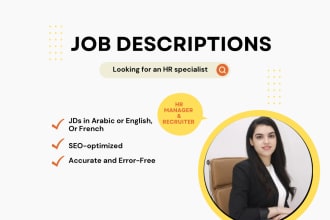 write professional job descriptions in arabic,english,french
