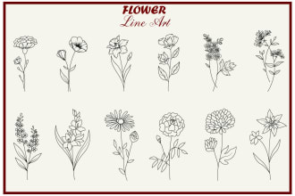 deaw line art beautiful flower , plant and botanical