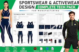 create activewear tech packs for manufacturing
