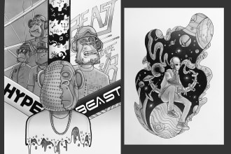 draw black and white illustrations for your poster