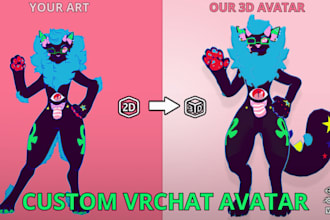 create a custom 3d furry avatar for vrchat, PC and quest