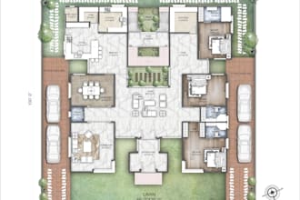 render 2d floor plan of house ,bakery and villa in photoshop