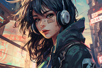 draw cyberpunk art anime illustration for you