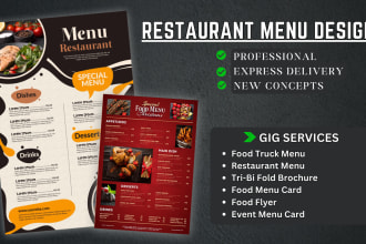 design eye catching, elegant restaurant menu and digital menu, menu bar