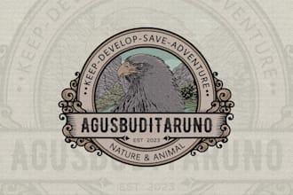do awesome vintage logo with hand drawn illustration style