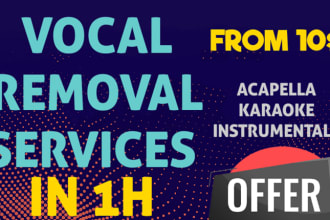 remove vocals from any song  karaoke or instrumental in 1h