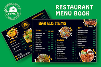 do customized eye catching professional menu book design for restaurants